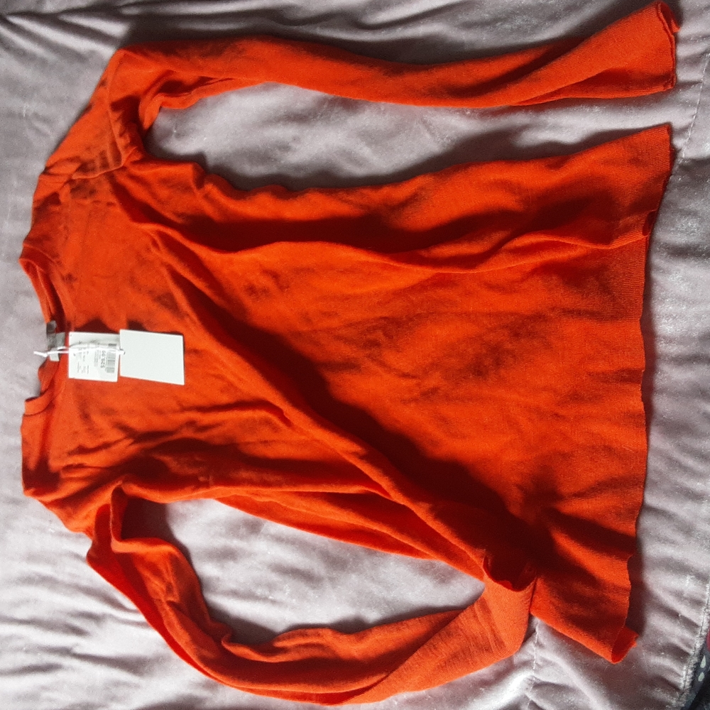 COS long sleeve crew neck sweater, raw edge, orange Sz L
